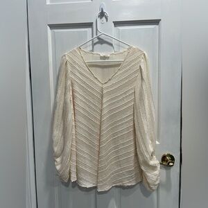 PERCH by BLU PEPPER Cream Textured Balloon Sleeves Lined Blouse MEDIUM Pre Loved